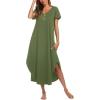 Ekouaer Long Nightgowns for Women Button Night Gowns Short Sleeve Sleepwear Full Length Sleep Shirts With Pockets S-2XL(Army Green)