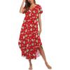 Ekouaer Long Nightgowns for Women Button Night Gowns Short Sleeve Sleepwear Full Length Sleep Shirts With Pockets S-2XL(Christmas Elk)