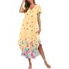 Ekouaer Long Nightgowns for Women Button Night Gowns Short Sleeve Sleepwear Full Length Sleep Shirts With Pockets S-2XL(Rose Red Flower)
