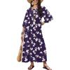 Ekouaer Moo Moos for Women 3/4 Sleeve Long Nightgowns House Dresses with Pocket S-3XL(Blue Flower)