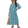 Ekouaer Moo Moos for Women 3/4 Sleeve Long Nightgowns House Dresses with Pocket S-3XL(Blue White Flower)