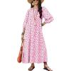 Ekouaer Moo Moos for Women 3/4 Sleeve Long Nightgowns House Dresses with Pocket S-3XL(Pink Flower)