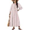 Ekouaer Moo Moos for Women 3/4 Sleeve Long Nightgowns House Dresses with Pocket S-3XL(Pink White Flower)