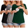 Ekouaer Womens Nursing Tops 3 Pack Double Layer Breastfeeding Shirts Short Sleeve Maternity Clothes S-XXL(3pcs Black / Green / Grey)