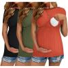 Ekouaer Womens Nursing Tops 3 Pack Short Sleeve Ribbed Breastfeeding Shirts Double Layer Maternity Shirt Pregnancy Clothes(Black/Caramel/Army Green)