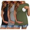 Ekouaer Womens Nursing Tops 3 Pack Short Sleeve Ribbed Breastfeeding Shirts Double Layer Maternity Shirt Pregnancy Clothes(Black/Grey/Army Green)