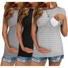Ekouaer Womens Nursing Tops 3 Pack Short Sleeve Ribbed Breastfeeding Shirts Double Layer Maternity Shirt Pregnancy Clothes(Black/Grey/Grey Stripes)