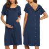 Ekouaer Women’s Nursing/Delivery/Labor/Hospital Nightdress Short Sleeve Maternity Nightgown with Button S-XXL(1 Navy Blue)