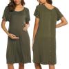 Ekouaer Women’s Nursing/Delivery/Labor/Hospital Nightdress Short Sleeve Maternity Nightgown with Button S-XXL(Army Green)