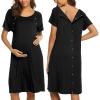 Ekouaer Women’s Nursing/Delivery/Labor/Hospital Nightdress Short Sleeve Maternity Nightgown with Button S-XXL(Black)