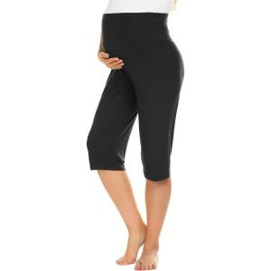 Ekouaer Maternity Shorts for Women Maternity Capris Yoga Pregnancy Short Pants Soft Joggers Lounge Bottoms S-XXXL(Black)