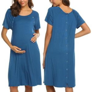 Ekouaer Women’s Nursing/Delivery/Labor/Hospital Nightdress Short Sleeve Maternity Nightgown with Button S-XXL(Blue)