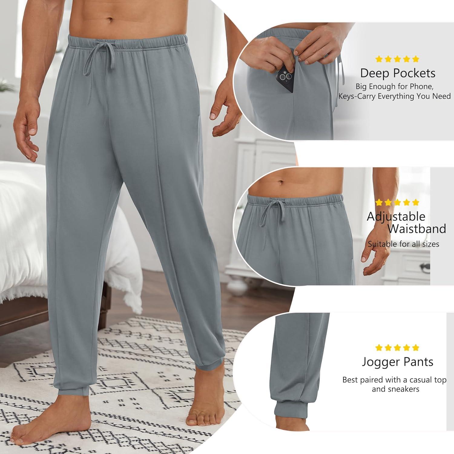 imageEkouaer Mens Pajama Pants Ultra Lightweight Pjs Bottoms Soft Sleep Jogger Pants with Pocket DrawstringLight Grey