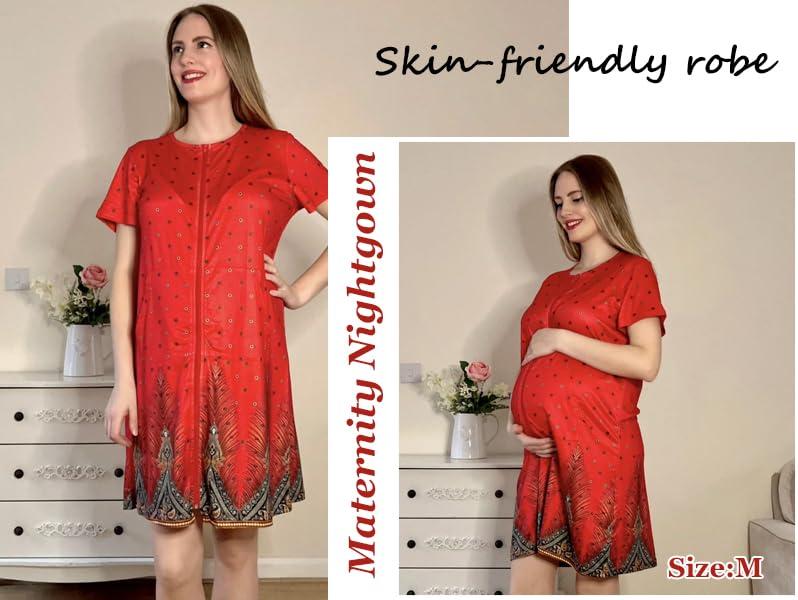 imageEkouaer Women Robes Lightweight House Coat Short Sleeve Floral Print Mumu House Dresses with Pockets Zipper NightgownsFloral Red