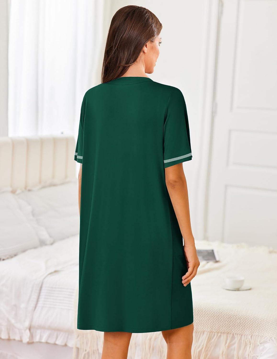 imageEkouaer Women Zipper Robes Short Sleeves Housecoat Lightweight Bathrobes Zip Up Robe Casual Nightgown with Pockets S2XLLake Green