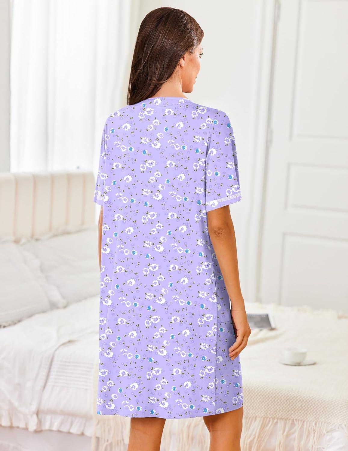 imageEkouaer Women Zipper Robes Short Sleeves Housecoat Lightweight Bathrobes Zip Up Robe Casual Nightgown with Pockets S2XLPurple Floral
