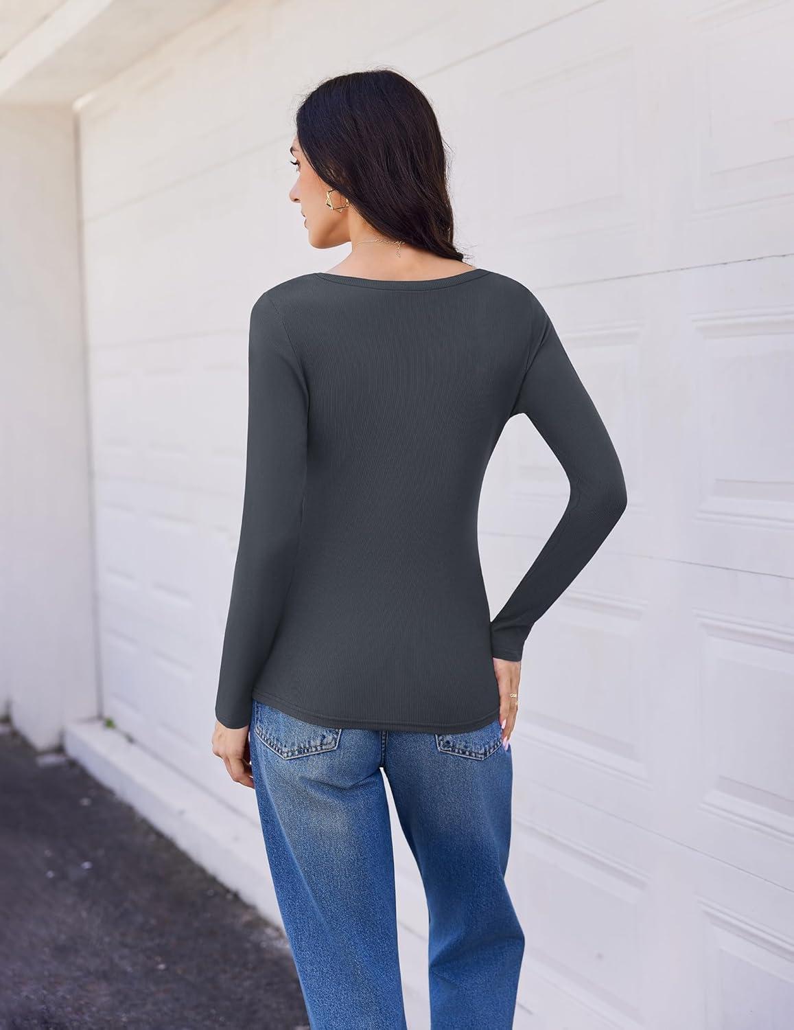 imageEkouaer Womens 3 Pack Long Sleeve Shirts V Neck Ribbed Slim Fit Basic Tops Thermal Undershirts Casual Tee XSXXLBlackBeigeDark Grey