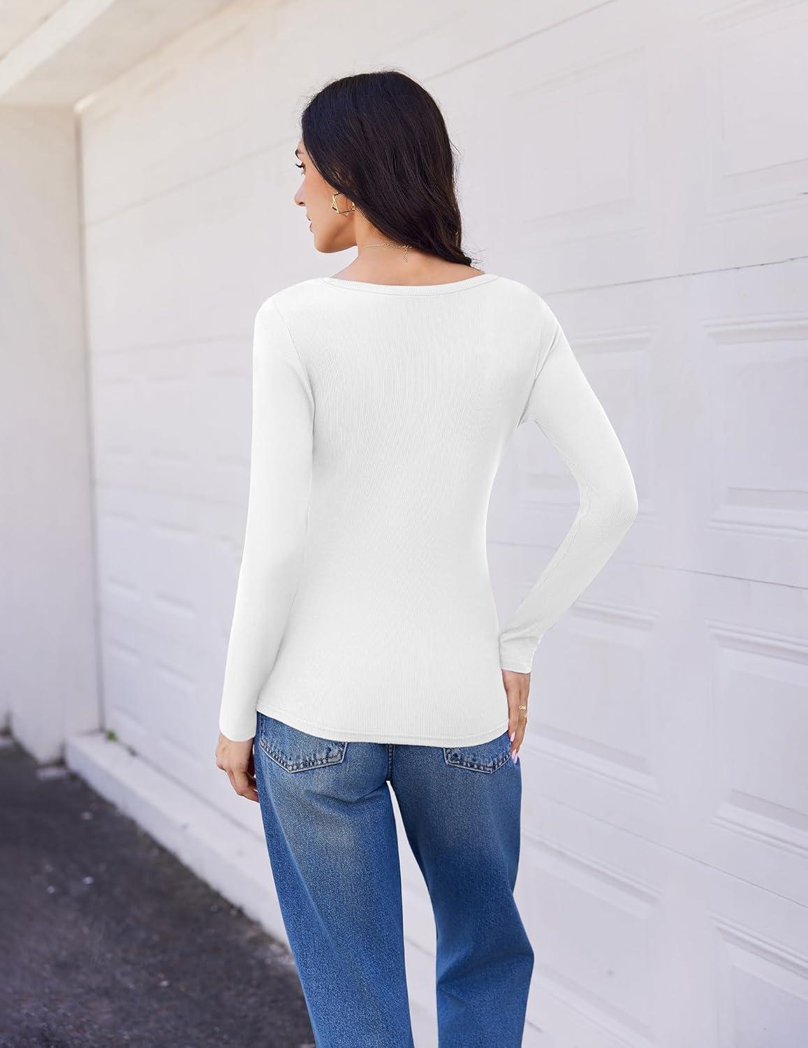 imageEkouaer Womens 3 Pack Long Sleeve Shirts V Neck Ribbed Slim Fit Basic Tops Thermal Undershirts Casual Tee XSXXLBlackWhiteDark Grey