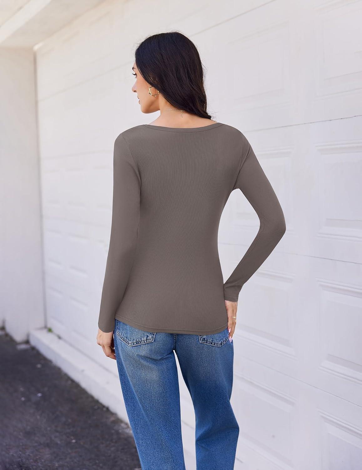 imageEkouaer Womens 3 Pack Long Sleeve Shirts V Neck Ribbed Slim Fit Basic Tops Thermal Undershirts Casual Tee XSXXLBlackWhiteTea Grey