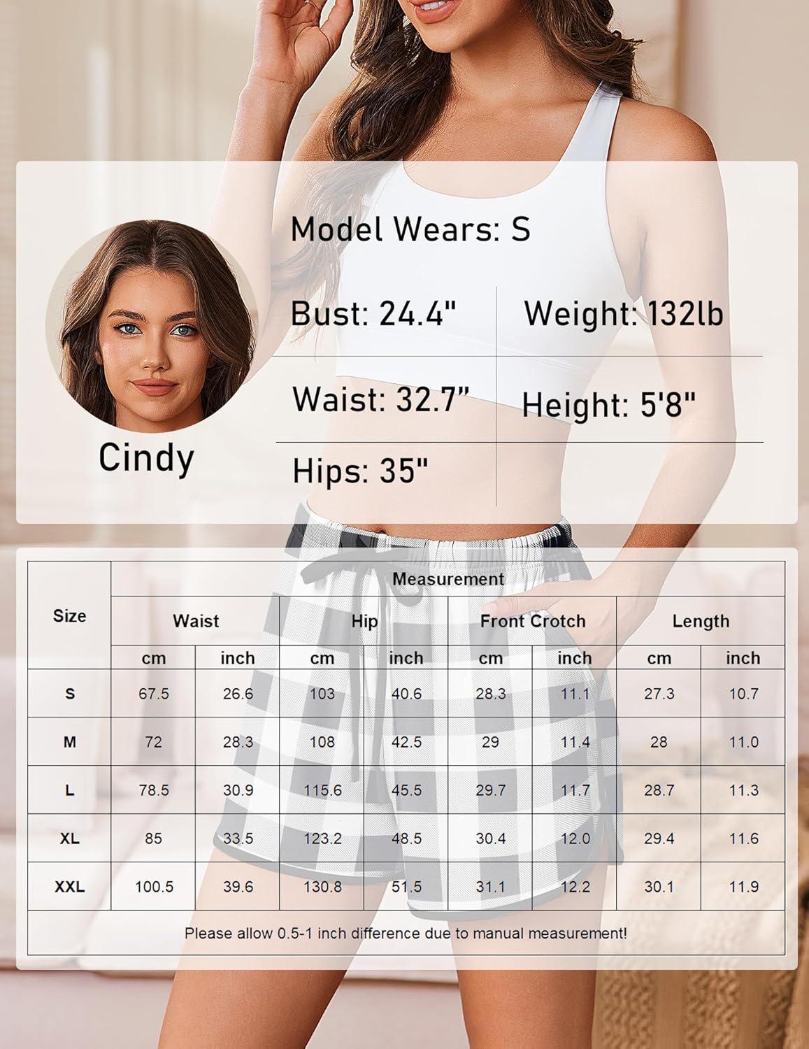 imageEkouaer Womens Pajama Shorts Elastic Waist Sleep Shorts Stylish Lounge Shorts Casual Comfy Sweat ShortsBlack White Plaid