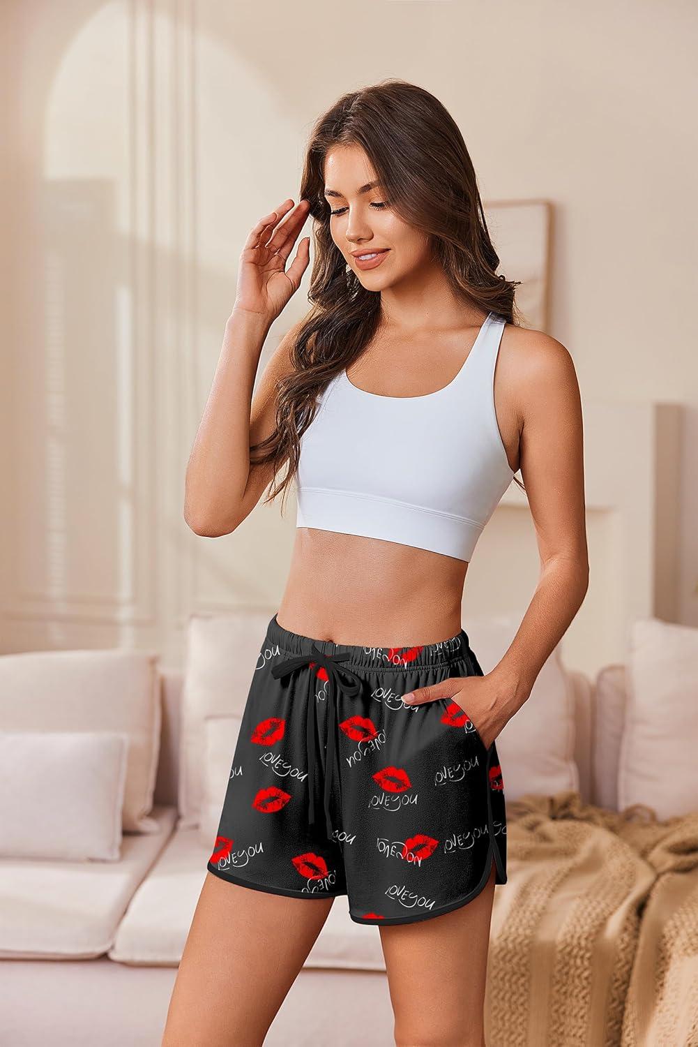 imageEkouaer Womens Pajama Shorts Elastic Waist Sleep Shorts Stylish Lounge Shorts Casual Comfy Sweat ShortsLove