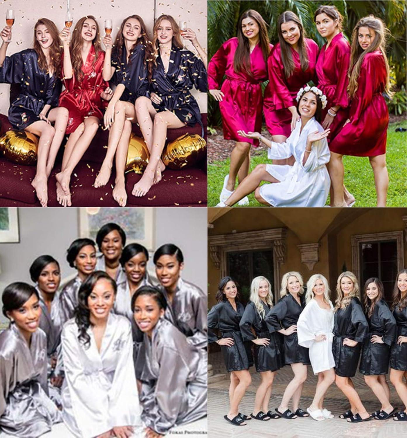 imageEkouaer Womens Satin Robe Valentines Lingerie for Women Kimono Bathrobe Short Ruffle Belted Robes Bridesmaids SleepwearDeep Purple