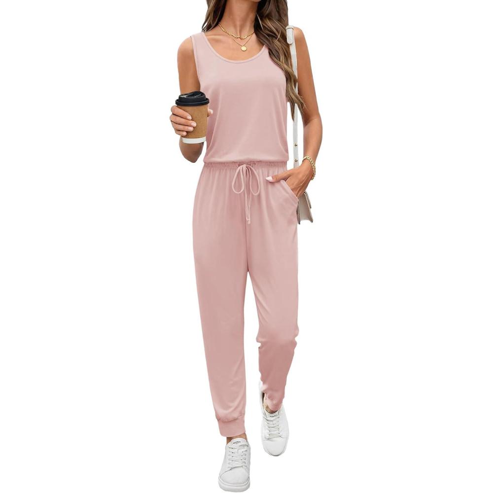 imageEkouaer Jumpsuits for Women Casual Sleeveless 2026 Summer Romper Dressy Vacation One Piece Outfits Fashion Travel ClothesDirty Pink