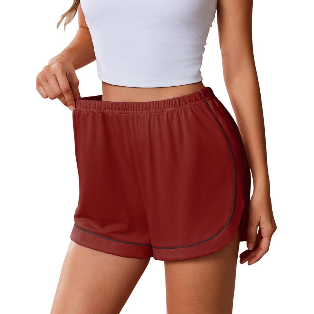imageEkouaer Pajama Shorts Women Soft Sleep Shorts Casual Lounge Shorts Cute High Waist Pajama Bottom Comfy Split Side Pj BottomWine Red