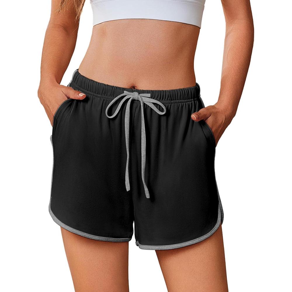 imageEkouaer Womens Pajama Shorts Elastic Waist Sleep Shorts Stylish Lounge Shorts Casual Comfy Sweat ShortsBlack