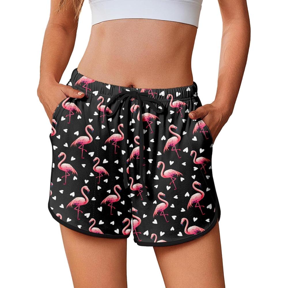 imageEkouaer Womens Pajama Shorts Elastic Waist Sleep Shorts Stylish Lounge Shorts Casual Comfy Sweat ShortsFlamingo