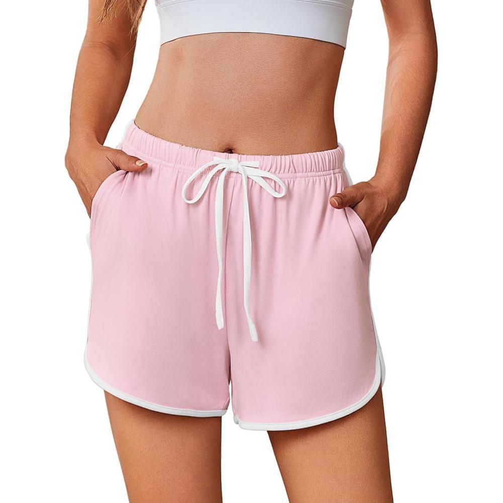imageEkouaer Womens Pajama Shorts Elastic Waist Sleep Shorts Stylish Lounge Shorts Casual Comfy Sweat ShortsPink