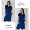 EKOUAER Women Zipper Robes Short Bathrobe Lightweight Mumu Duster House Coat with Pockets Soft Moo Moo Nightgown(Deep Blue)