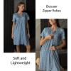 EKOUAER Women Zipper Robes Short Bathrobe Lightweight Mumu Duster House Coat with Pockets Soft Moo Moo Nightgown(Flora Light Blue)