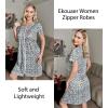 EKOUAER Women Zipper Robes Short Bathrobe Lightweight Mumu Duster House Coat with Pockets Soft Moo Moo Nightgown(Flora White)