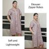 EKOUAER Women Zipper Robes Short Bathrobe Lightweight Mumu Duster House Coat with Pockets Soft Moo Moo Nightgown(Floral Pink)