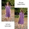 EKOUAER Women Zipper Robes Short Bathrobe Lightweight Mumu Duster House Coat with Pockets Soft Moo Moo Nightgown(Floral Purple)