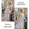 EKOUAER Women Zipper Robes Short Bathrobe Lightweight Mumu Duster House Coat with Pockets Soft Moo Moo Nightgown(Light Grey)