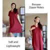 EKOUAER Women Zipper Robes Short Bathrobe Lightweight Mumu Duster House Coat with Pockets Soft Moo Moo Nightgown(Wine Red)