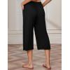 EKOUAER Womens Capri Pajama Pants Wide Leg Lounge Sleep Pants Soft Comfy Drawstring Pj Bottoms with Pockets(Black)