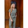 Ekouaer Jumpsuits for Women Dressy Summer Romper Ribbed Knit Casual Travel Outfits 2026 Vacation Beach Clothes(Dark Olive)