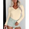 Ekouaer Long Sleeve Shirts for Women V Neck Basics Tops Lightweight Base Layer Slim Fit Top Thermal Undershirts(Beige)