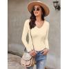 Ekouaer Long Sleeve Shirts for Women V Neck Basics Tops Lightweight Base Layer Slim Fit Top Thermal Undershirts(Beige)