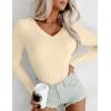 Ekouaer Long Sleeve Shirts for Women V Neck Basics Tops Lightweight Base Layer Slim Fit Top Thermal Undershirts(Beige)