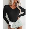 Ekouaer Long Sleeve Shirts for Women V Neck Basics Tops Lightweight Base Layer Slim Fit Top Thermal Undershirts(Black)