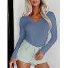 Ekouaer Long Sleeve Shirts for Women V Neck Basics Tops Lightweight Base Layer Slim Fit Top Thermal Undershirts(Blue)