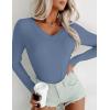 Ekouaer Long Sleeve Shirts for Women V Neck Basics Tops Lightweight Base Layer Slim Fit Top Thermal Undershirts(Blue)