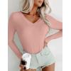 Ekouaer Long Sleeve Shirts for Women V Neck Basics Tops Lightweight Base Layer Slim Fit Top Thermal Undershirts(Dark Pink)