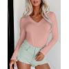 Ekouaer Long Sleeve Shirts for Women V Neck Basics Tops Lightweight Base Layer Slim Fit Top Thermal Undershirts(Dark Pink)