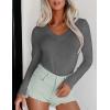 Ekouaer Long Sleeve Shirts for Women V Neck Basics Tops Lightweight Base Layer Slim Fit Top Thermal Undershirts(Grey)