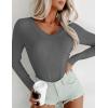 Ekouaer Long Sleeve Shirts for Women V Neck Basics Tops Lightweight Base Layer Slim Fit Top Thermal Undershirts(Grey)
